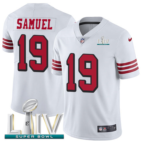 San Francisco 49ers Nike #19 Deebo Samuel White Super Bowl LIV 2020 Rush Men Stitched NFL Vapor Untouchable Limited Jersey